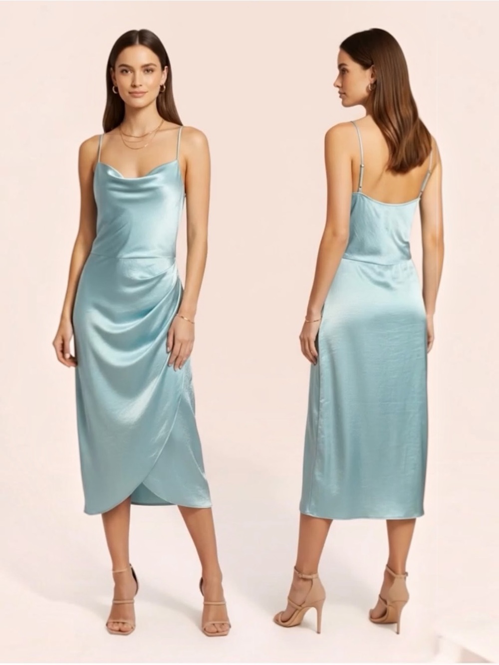Open Edit Cowl Neck Aqua Slip Dress Size Medium (Video)